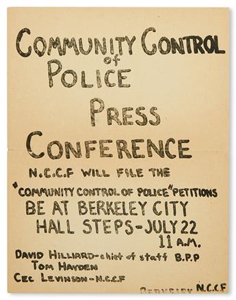 (BLACK PANTHERS.) HILLIARD, DAVID & TOM HAYDEN. Community Control of Police Press Conference.